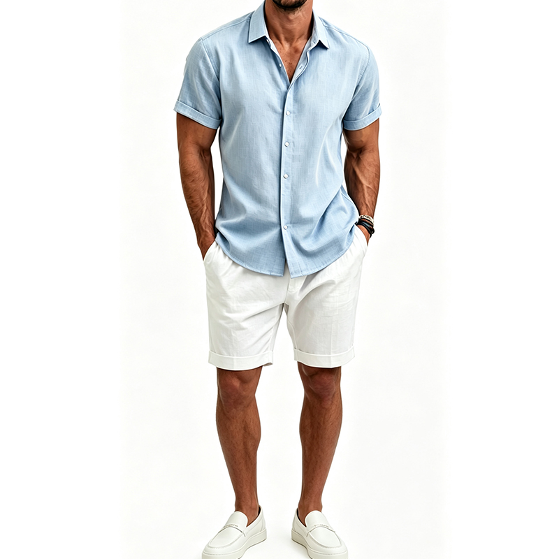 Linen Shorts Men - Men's Cotton Linen Shirt Set Summer