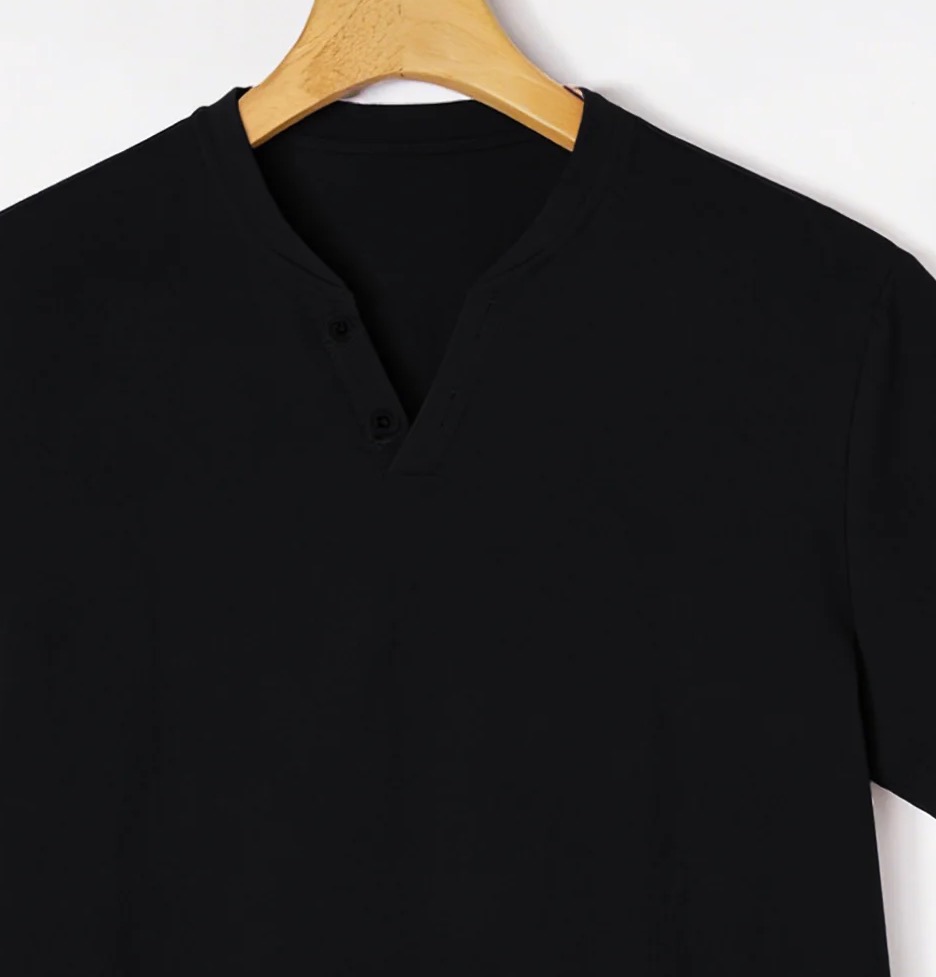 Elegant Black Henley Short-Sle - огляд і ціна Linen Shorts Men