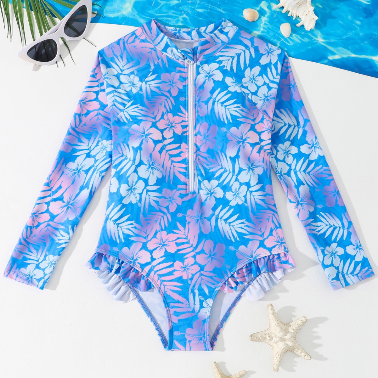 Girls Gradient Hibiscus Print  - огляд і ціна Rash Guard Long Sleeve