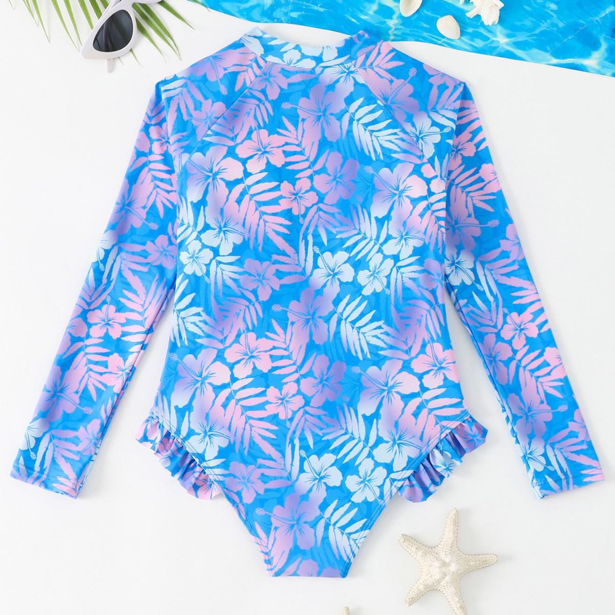 Girls Gradient Hibiscus Print  - огляд і ціна Rash Guard Long Sleeve