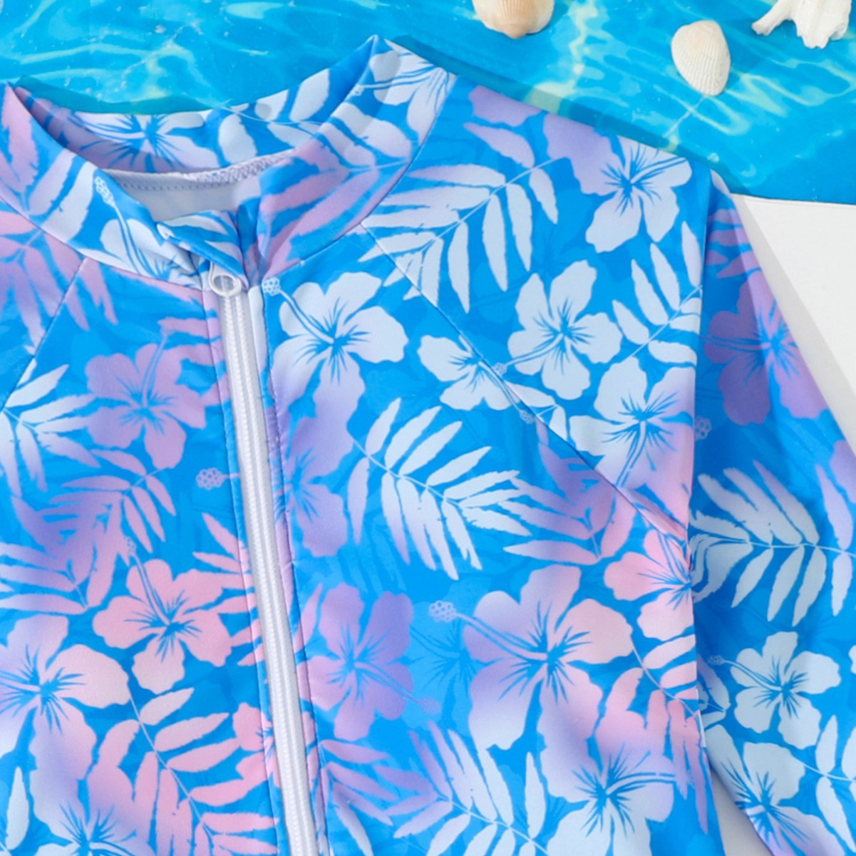 Girls Gradient Hibiscus Print  - огляд і ціна Rash Guard Long Sleeve