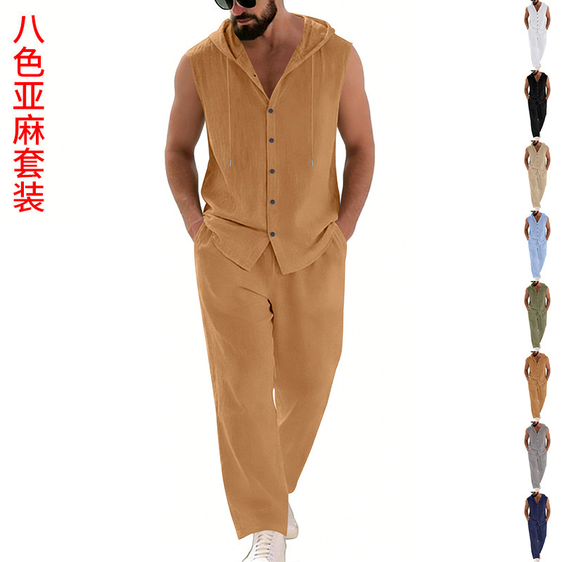 Men's Casual Linen Suit Hooded - огляд і ціна Summer Clothing Us