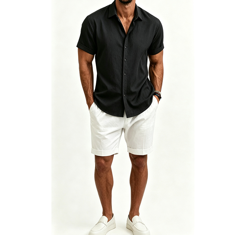 Men's  Cotton Linen Shirt Set  - огляд і ціна Linen Shorts Men
