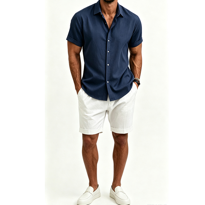 Men's  Cotton Linen Shirt Set  - огляд і ціна Linen Shorts Men