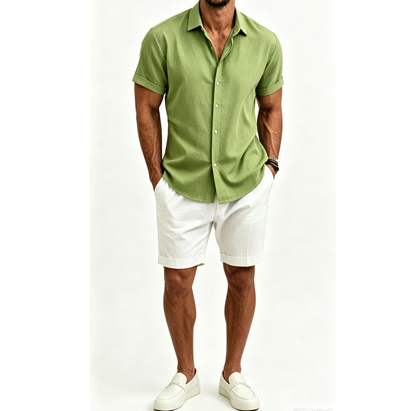 Men's  Cotton Linen Shirt Set  - огляд і ціна Linen Shorts Men